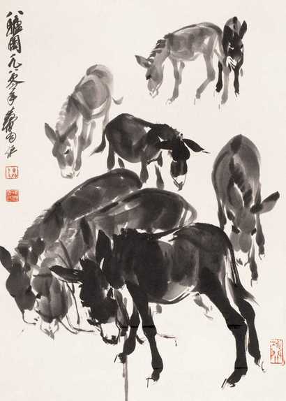 黄胄 八驴图 立轴